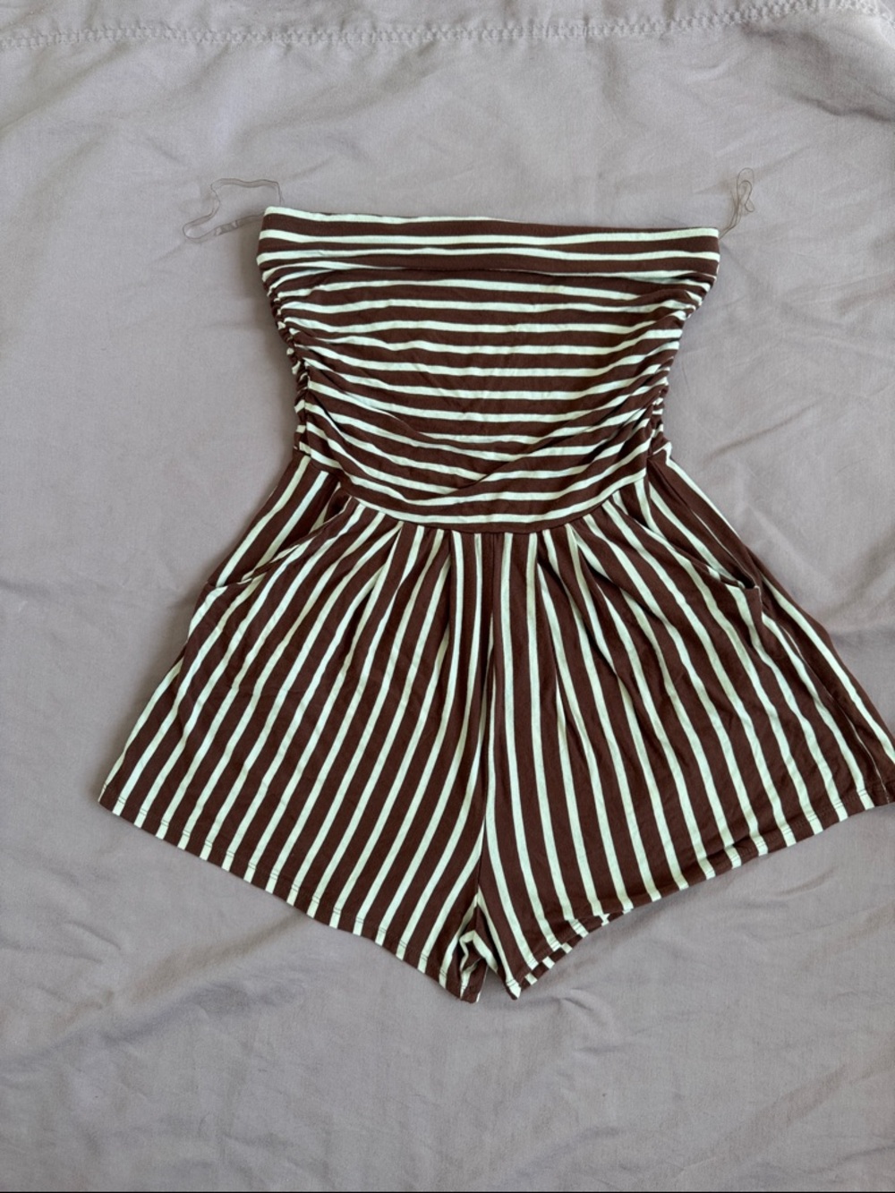 Heart Hips Brown and White Striped Strapless Romper